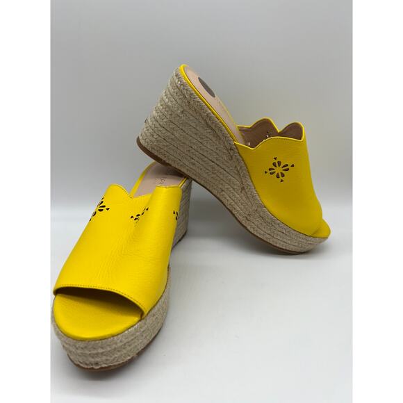Kate Spade Tenley Espadrille Wedge Mule Sandal Yellow Leather S8311001 Size 8 - Picture 4 of 12